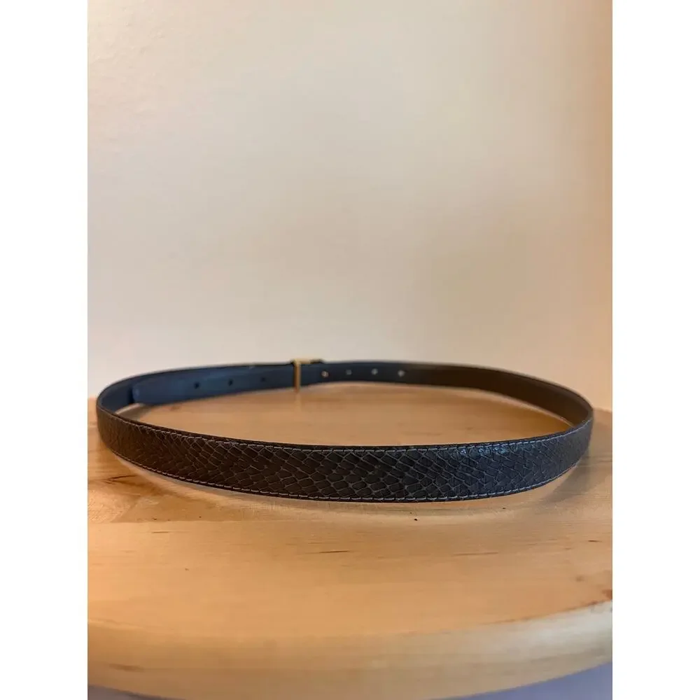 Vintage Gray Leather Gold Hook Buckle Belt Size Small to Medium